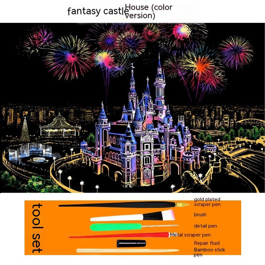 Colourful City Night Scene Hand Scratch Painting