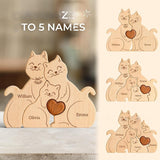 Wooden Cat Family Puzzle Artifact Ornament