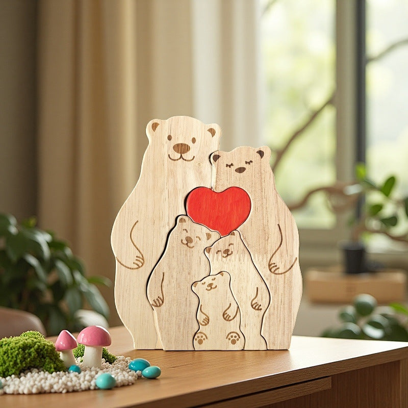 Wooden Mother-and-child Bear Doll Warm Family Zigsaw Puzzle Set Solid Wood