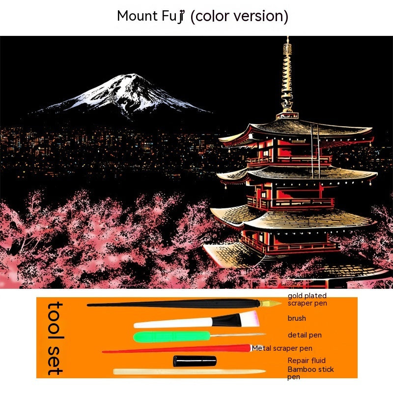 Colourful City Night Scene Hand Scratch Painting