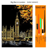 Colourful City Night Scene Hand Scratch Painting