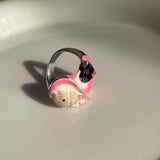 High-grade Metal Wide Heart Twin Enamel Drop Oil Ring