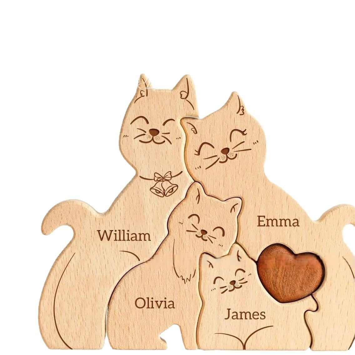 Wooden Cat Family Puzzle Artifact Ornament