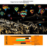 Colourful City Night Scene Hand Scratch Painting