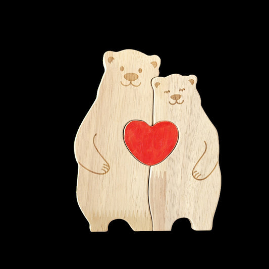 Wooden Mother-and-child Bear Doll Warm Family Zigsaw Puzzle Set Solid Wood