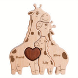 Cross-border Custom DIY Solid Wood Cute Bear Family Puzzle Wooden Engraved Surname Name Memorial Ornament