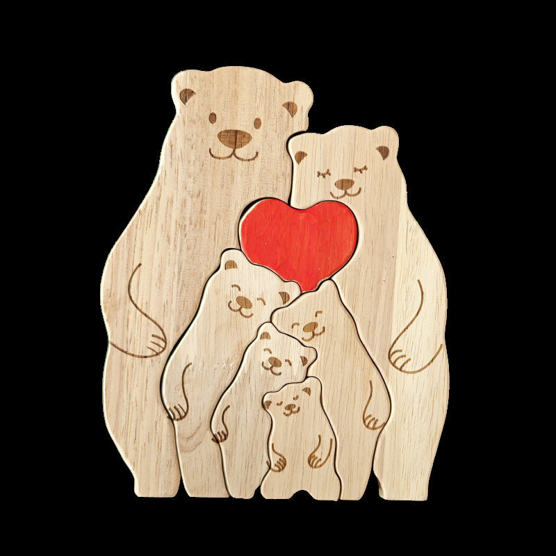 Wooden Mother-and-child Bear Doll Warm Family Zigsaw Puzzle Set Solid Wood