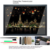 Colourful City Night Scene Hand Scratch Painting