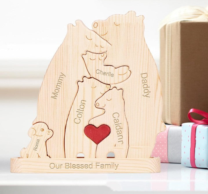 Wooden Hug Bear Pet Family Puzzle Set
