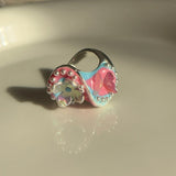 High-grade Metal Wide Heart Twin Enamel Drop Oil Ring