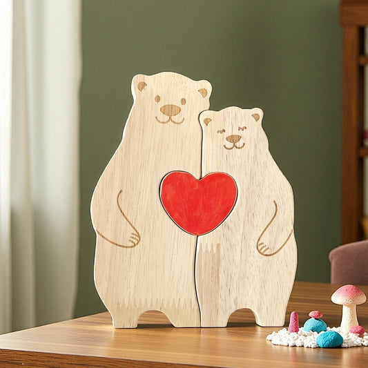 Wooden Mother-and-child Bear Doll Warm Family Zigsaw Puzzle Set Solid Wood