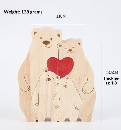 Cross-border Custom DIY Solid Wood Cute Bear Family Puzzle Wooden Engraved Surname Name Memorial Ornament