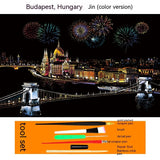 Colourful City Night Scene Hand Scratch Painting