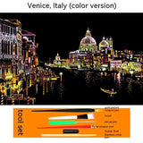 Colourful City Night Scene Hand Scratch Painting